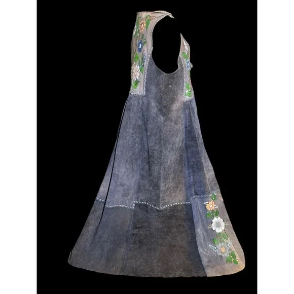 Vtg 70s Char Vest Duster Jacket Hand painted Floral Flower Boho Hippie Hippy - Picture 4 of 16